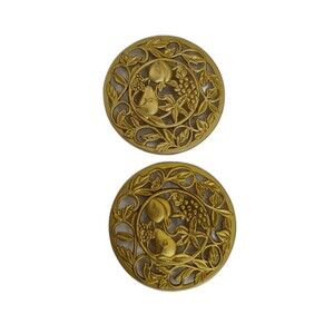 Potpourri Jar Bowl Metal Lid Gold 3.5" x 3.5” Fruit Decor Lot Of 2